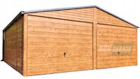 GARAŻ BLASZANY 6m x 7m poziom - dwuspad 2x Brama - okno - drewnopodobny BOX94 6x7