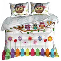 Pościel 3D bawełna satyna 140x200cm WIOSENNE SOWY