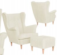 Fotel uszak z podnóżkiem skandynawski welur Hunter Family Meble beżowy