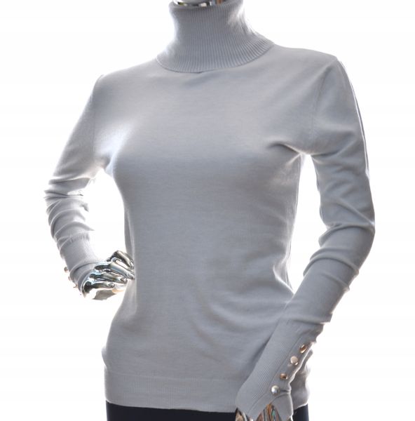 Damski sweter z golfem golf basic szary guziki uni zdjęcie 3