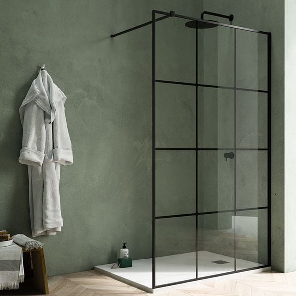 CZARNA ŚCIANKA PRYSZNICOWA WALK-IN 100 CM LOFTOWA CZARNE KRATKI BLACK zdjęcie 1
