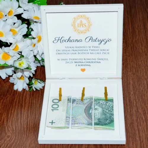 Pudełko ala koperta Pamiątka I Komunii na pieniądze prezent chrzestnej na Arena.pl