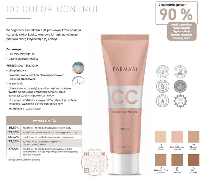 Farmasi Krem Color Control 02 Light to Medium 30ml zdjęcie 2