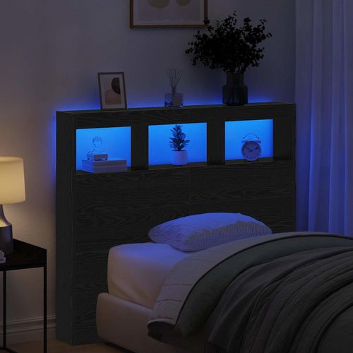 Szafka z Wezgłowiem z LED z półką Czarny dąb 122 x 17 x 102 cm na Arena.pl