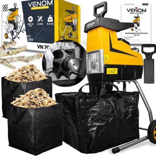 ELEKTRYCZNY ROZDRABNIACZ VENOM RĘBAK DO GAŁĘZI PRO MOCNY SILNIK 2X na Arena.pl