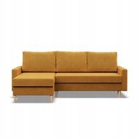 NAROŻNIK BLANK ŻÓŁTY MIODOWY KANAPA Rozkładana z Funkcją Spania Wygodna