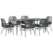 7-częściowy zestaw ogrodowy poduszkami czarny polirattan szkło