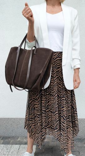 Torebka shopper zamszowa Vera Pelle - brązowa czekolada na Arena.pl