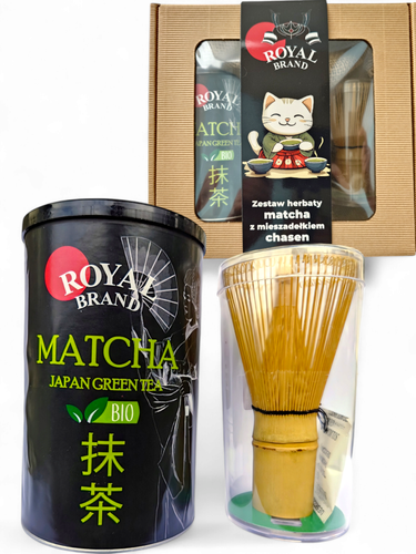 Zestaw do herbaty matcha Japoński Bio 100g z miotełką chasen bambusową na Arena.pl