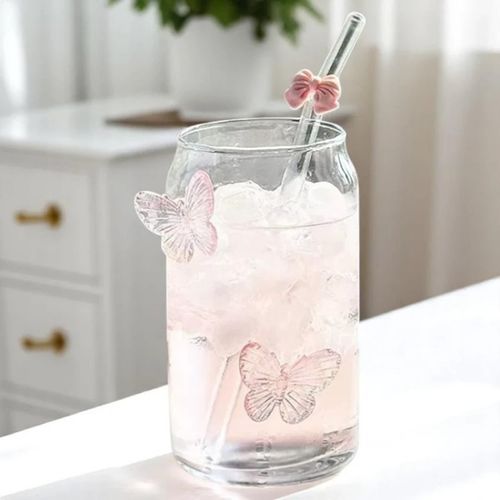 szklanka wysoka ze słomką, motylki róż 500 ml, 1 szt- szk163 na Arena.pl