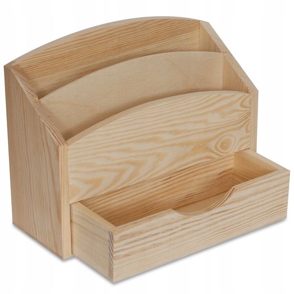 Pudełko organizer drewniany na biurko z szufladą zdjęcie 1