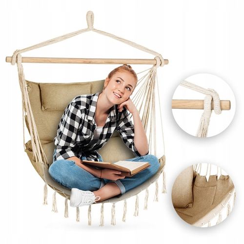 FOTEL WISZĄCY KRZESŁO BRAZYLIJSKIE HUŚTAWKA HAMAK BOHO SOIS XXL OUTTEC na Arena.pl