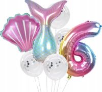 Balony urodzinowe 7szt konfetti 6 latka syrenka  F160_6