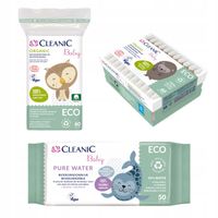 2X Cleanic ECO Baby zestaw dla dzieci, Płatki, Patyczki, Chusteczki nawilża