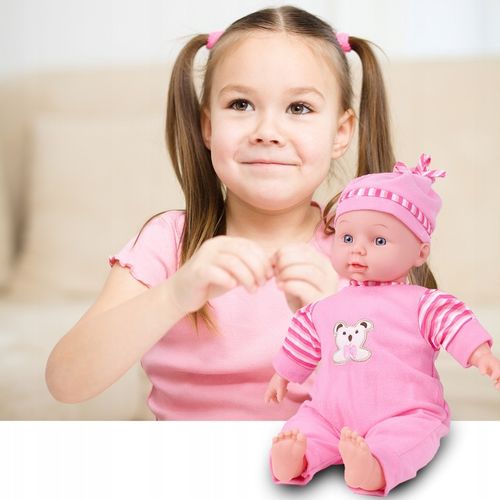 LALKA BOBAS W ŚPIOSZKACH MÓWI ŚMIEJE SIĘ 34CM MIĘKKA ŚLICZNA UBRANKO CZAPKA na Arena.pl