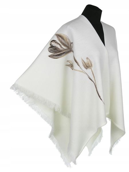 PONCZO CHUSTA Z HAFTEM KREMOWE ECRU R. UNI 42 - 56 zdjęcie 6