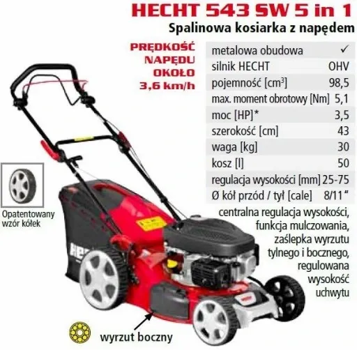 KOSIARKA SPALINOWA DO TRAWY KOSZ HECHT543SWE ROZRUSZNIK 43CM MULCZOWANIE zdjęcie 6