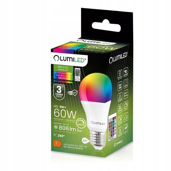3x Żarówka LED E27 A60 9W = 60W 806lm RGBW Ściemnialna Inteligentna + zdjęcie 7