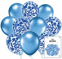 ZESTAW BALONÓW Z KONFETTI NIEBIESKIE NA URODZINY METALICZNE DEKORACJA