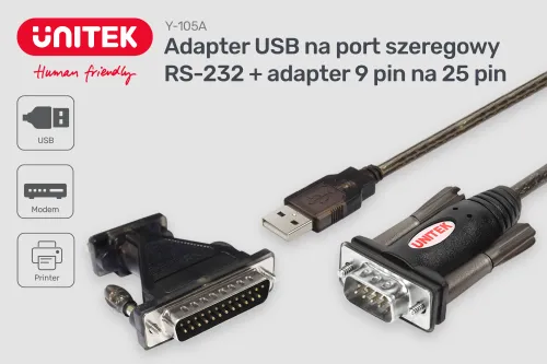 Unitek Y-105A konw. USB 1xRS-232 z adap.DB9F/DB25M na Arena.pl