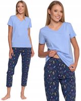 Bawełniana Piżama Damska Dwuczęściowa Długie Spodnie Krótki Rękaw MORAJ XL