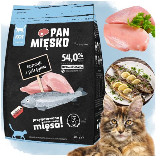 sucha karma dla kota kurczak z pstrągiem pan mięsko hipoalergieczna s 400g na Arena.pl
