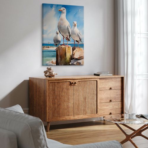 Obraz Na Płótnie Abstrakcyjne Mewy Na Tle Morza 80cm x 120cm na Arena.pl