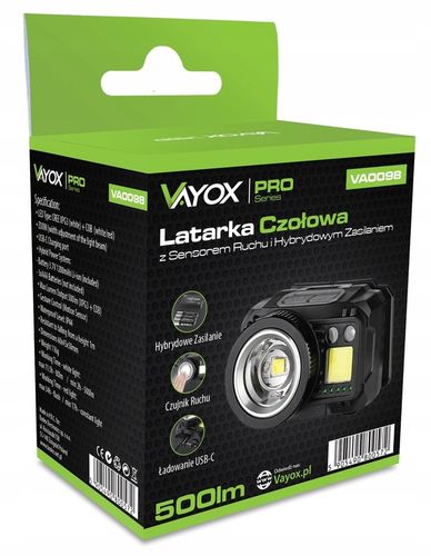 LATARKA CZOŁOWA LED CZOŁÓWKA AKUMULATOROWA MOCNA ZOOM USB C 500lm PRO VAYOX na Arena.pl