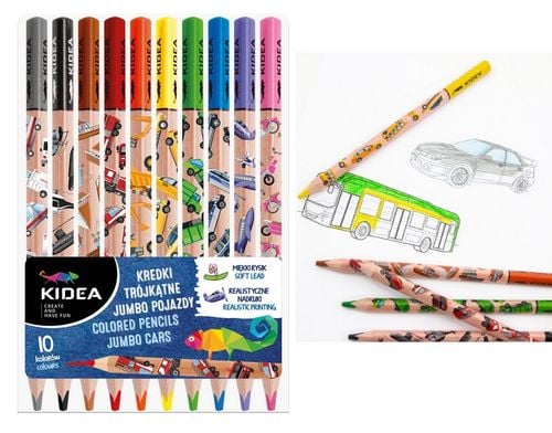 Kredki Trójkątne Jumbo Pojazdy 10 Kol. Kidea 3485 na Arena.pl