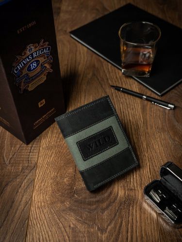 pionowy portfel męski, skóra naturalna, nubuk i jeans always wild na Arena.pl