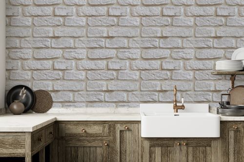 Tapeta W Rolce Białe Postarzane CEGŁY Mur Wzór 3D na Arena.pl