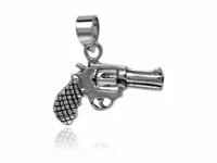 OKSYDOWANY CIEMNY SREBRNY WISIOREK PISTOLET REWOLWER BROŃ PALNA SREBRO 925