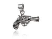 OKSYDOWANY CIEMNY SREBRNY WISIOREK PISTOLET REWOLWER BROŃ PALNA SREBRO 925
