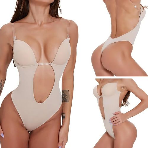 DAMSKIE BODY BEZ PLECÓW BIUSTONOSZ STRINGI MODELUJĄCE DUŻY DEKOLT BEŻ L na Arena.pl