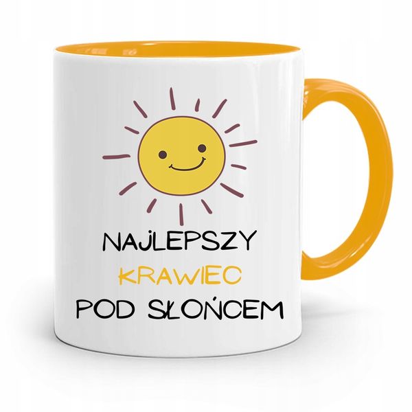 Kubek Żółty Dla Krawca Najlepszy Pod Słońcem Z Nadrukiem Ze Zdjęciem zdjęcie 1