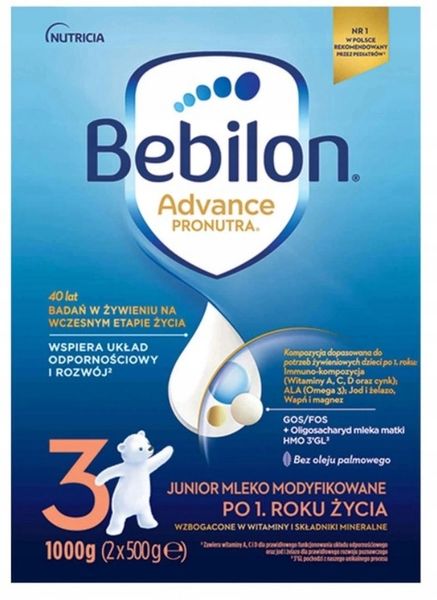 MLEKO BEBILON JUNIOR 3 z Pronutra-ADVANCE 1000g zdjęcie 1