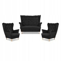 Zestaw wypoczynkowy Carol sofa fotele paski Family Meble czarny