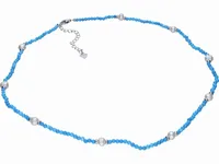 ELEGANCKI RODOWANY SREBRNY NASZYJNIK TURKUS PERŁY HODOWLANE SZCZEROŚĆ