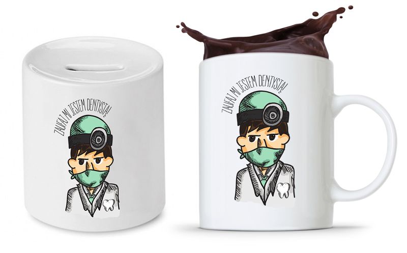 Zestaw Dla Dentysty Stomatologa Kubek + Skarbonka Z Nadrukiem Ze Zdjęciem zdjęcie 1