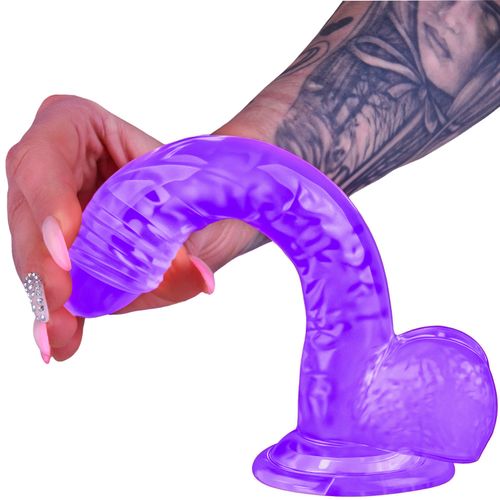 MIĘCIUTKI DONG - DILDO ŻELOWE - PENIS Z JĄDRAMI Fioletowy na Arena.pl