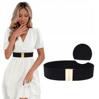 PASEK DAMSKI CZARNY ELEGANCKI ZŁOTA KLAMRA ELASTYCZNY SZEROKI 90-120 CM