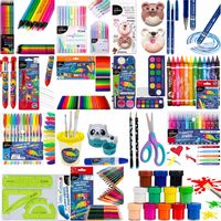 WYPRAWKA SZKOLNA MEGA 19 ELEMENTÓW DO SZKOŁY DLA UCZNIÓW FARBY KREDKI