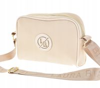 Laura Biaggi - torebka listonoszka beżowy groszek mat lakier lamówka KB77