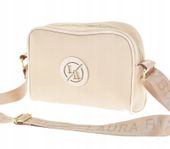 Laura Biaggi - torebka listonoszka beżowy groszek mat lakier lamówka KB77