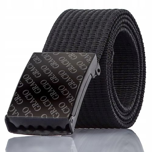 Pasek Parciany Męski do Spodni solidna klamra Metal Szeroki Czarny 105cm na Arena.pl