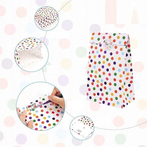 18X PAPIEROWE TOREBKI W KROPKI NA PREZENTY Z NAKLEJKAMI UPOMINKI DLA DZIECI na Arena.pl