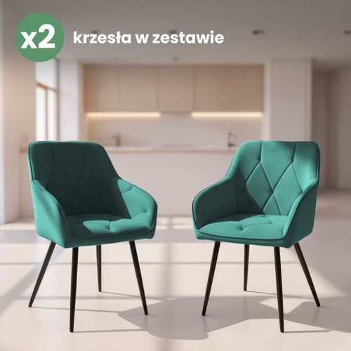 2x Krzesło welurowe tapicerowane do salonu DIAMANTE Butelkowa Zieleń Czarne na Arena.pl
