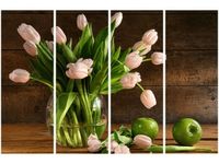 120CM 80 OBRAZ 4 ELEM PUDROWY TULIPAN ŚCIENNY