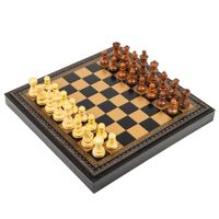 ITALIAN SET CHESS PIECES ACACIA WOOD CLASSIC 7,6+BOARD LEATHERETTE