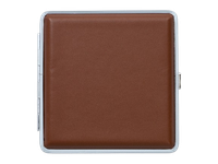 Metalowa Papierośnica Pokryta Gładką Ekoskórą Jednolitym Kolorze Brązowym